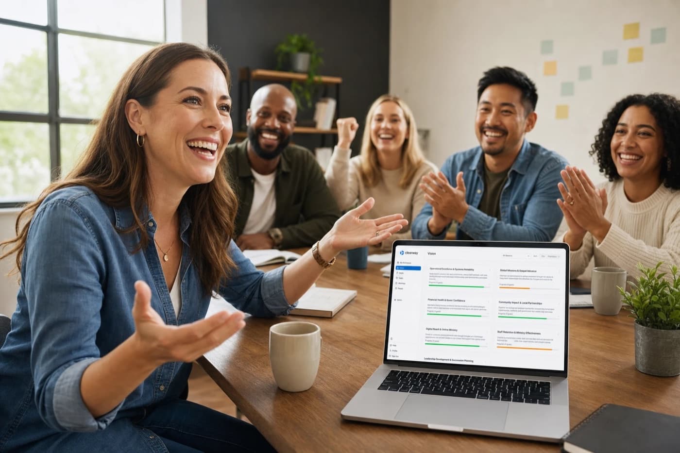 A church leader celebrating with her team as CORE shows their vision progress